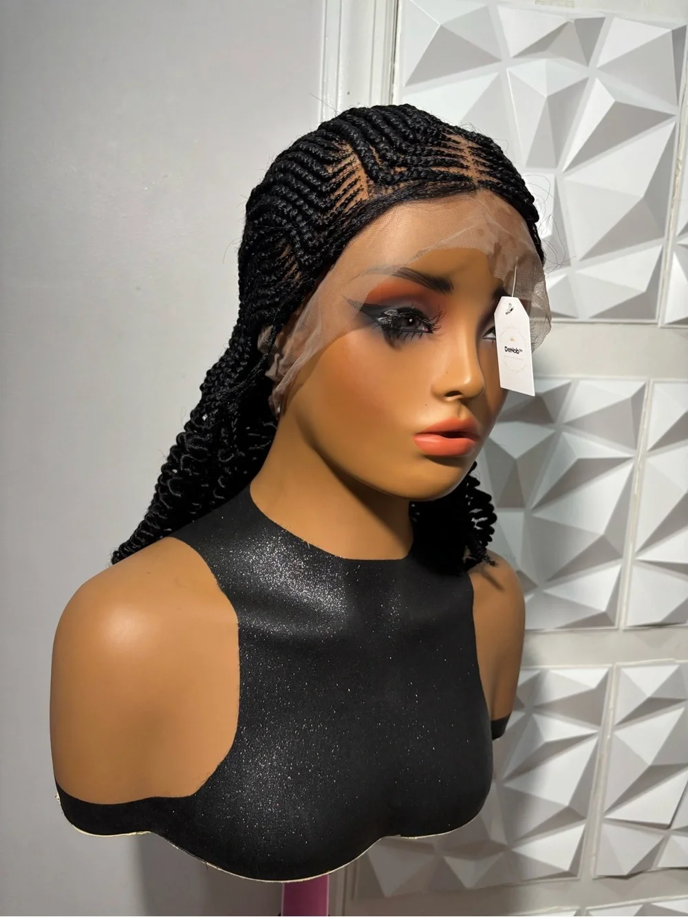 Short Handmade Cornrow Braided Wig with Curly Ends | Full Lace Braided Wig